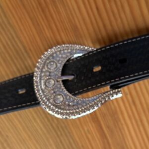 Western Black Leather Belt with Silver Buckle ladies XXL